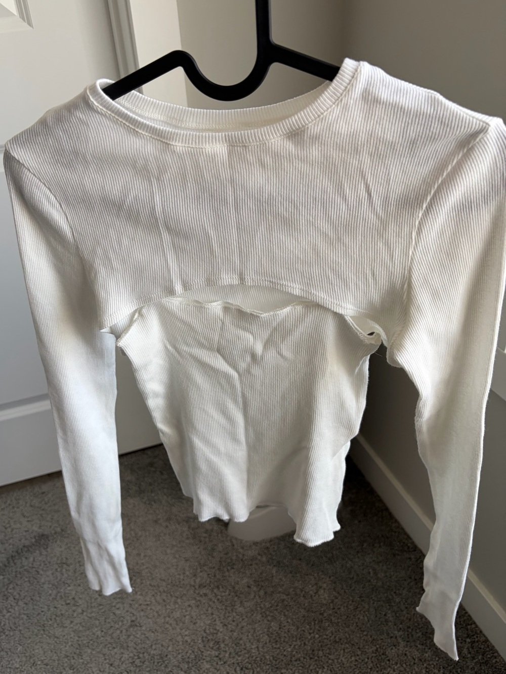 OAK + FORT White Ribbed Cutout Layered Long Sleeve Top XS/S